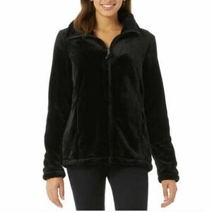 NWT 32 Degrees Women's Plush Faux Fur Jacket – Full Zip, Soft & Cozy - Black L